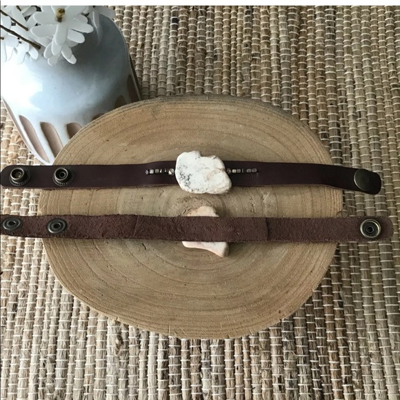 NEW 100% Leather Strap Bracelet Snap Mexico Boho Brown Ivory Festival Howlite - Picture 7 of 13